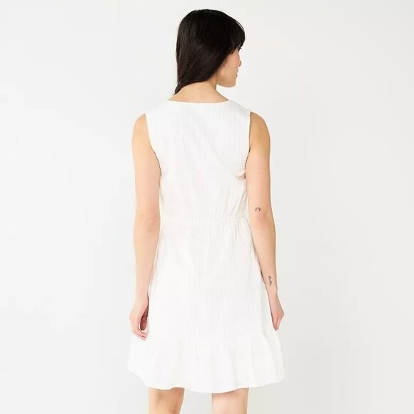 Draper James RSVP White Tie Waist Dress Sleeveless V-Neck Medium Lined - Picture 2 of 14